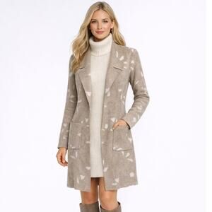 NWT Badgley Mischka Taupe Long Open Front Abstract Cardigan